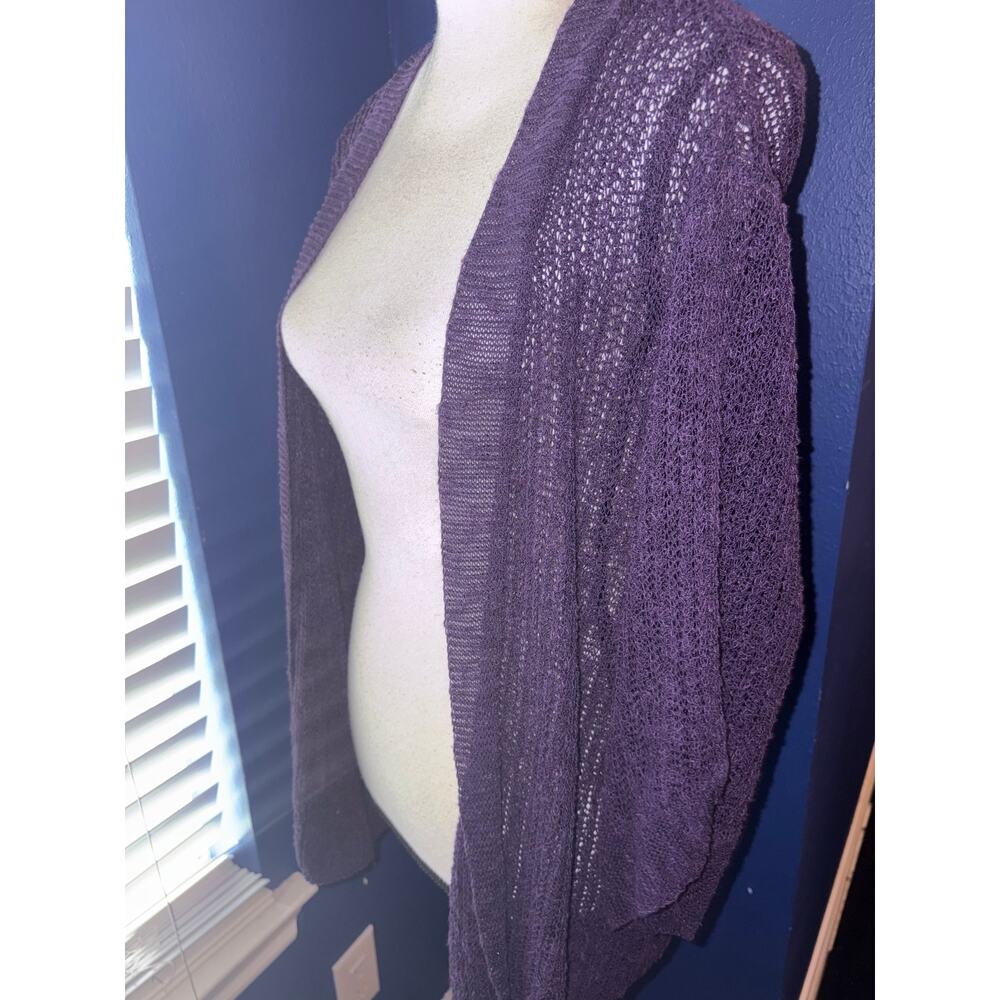 Eileen Fisher Woman 1X Open‑Knit Linen Blend Cardigan — Plum | EUC